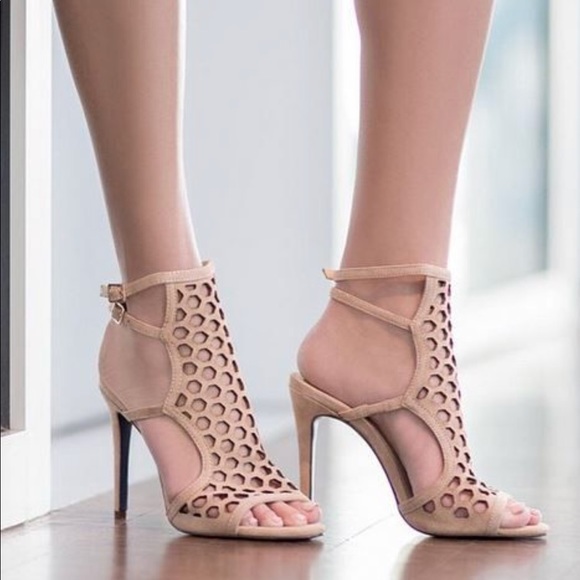 Anthropologie | Shoes | Leather Nude Caged Perforated High Heel Sandal ...